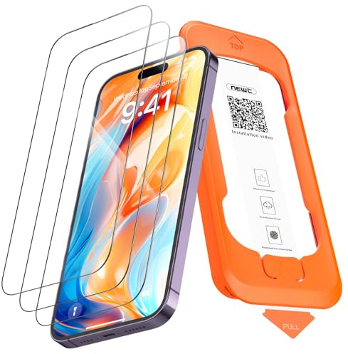 NEW'C 3 Pack, Full Täckning skärmskydd i glas för iPhone 14 Pro Max/14 Plus, iPhone 13 Pro Max (6,7) [Automatisk Installation], härdat glasfilm med svart kant - Ultrabeständig
