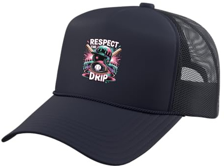 Respect The Drip Baseball Ice Cream Drip Helmet Bat Boys Trucker Hat with Adjustable Mesh Back, Navy Blue