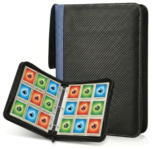 KORVORIA Classeur Carte Imperméable, 900 Porchettes Album Carte, 50 Pages Album de Collection pour Cartes, avec Fermeture Éclair, Bleu
