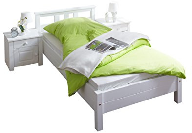 TiCAA Einzelbett Merci Massivholz Kiefer Weiss 100 x 200 cm