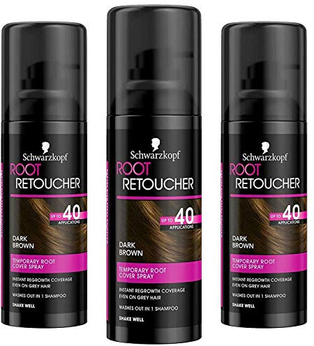 Schwarzkopf Root Retoucher, sofortiges temporäres Haarfärbespray für brünettes Nachwachsen, 40 Anwendungen, 3 x 120 ml, Dunkelbraun