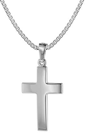 trendor Kreuz-Anhänger 21 mm Weißgold 585 (14 Karat) mit Silberkette Damen und Herren Halskette mit Gold-Anhänger, zeitlose Kreuz-Kette 75270-40 40 cm