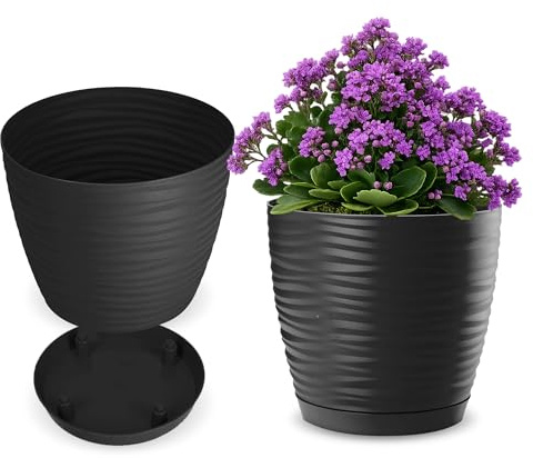 KADAX Blomkruka med underlägg, blomkruka, blomkruka för inomhus, lätt plastkruka, ytterkruka för blommor, växter, hus, rum, växtkruka (17 cm, antracit)