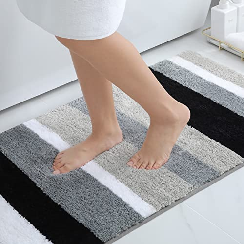 Homaxy Mikrofaser Badezimmerteppich Badematte–60x120 cm, Schwarz/Grau | flauschig&weich, angenehm auf der haut, hohe saugfähigkeit, rutschfeste rückseite, maschinenwaschbar, weit verbreitet