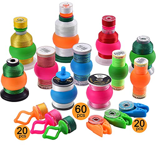 New brothread 60 Support de Bobine de Fil + 20 Porteur de Canette+ 20 Pinces de Canette - Empêche les extrémités de se dérouler - pour machine à coudre et à broder