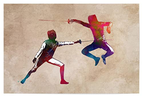 artboxONE Poster 120x80 cm Sport Fencers Sport hochwertiger Design Kunstdruck - Bild Sport Fechter Fence