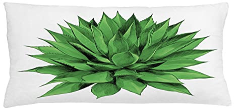 ABAKUHAUS Agave Kissenbezug, Realistische Sketch Kaktus Kunst, Dekorativer Kopfkissenhülle mit Beidseitiger Druck, 90 x 40 cm, Weiß und Lindgrün