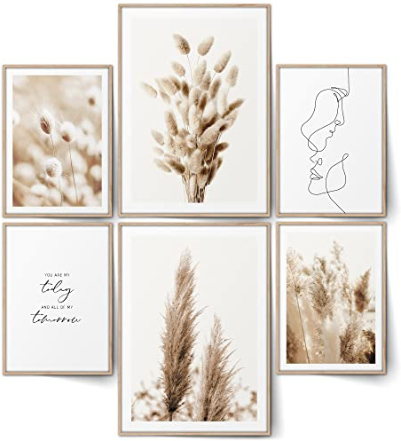 BLCKART Beige Love Pampasgras Poster Set – Boho Wandbilder in Beige für Wohnzimmer, Schlafzimmer & Flur (2x A3 | 4x A4 | ohne Rahmen | 6er Set)