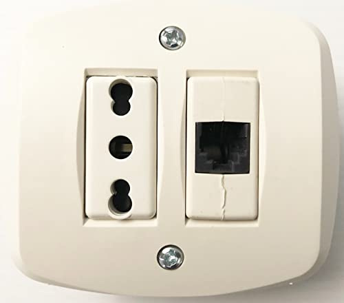 EuroStore07® PRESA BIVALENTE + PRESA TELEFONO AUTOPORTANTE IN ABS PER SCATOLA TONDA - ME 2 + 4-6