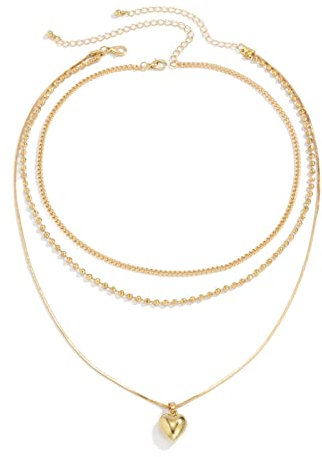 Skcess Fashion Necklace, Dainty Beaded Necklace Gold Plated Heart Ball Chain Shape for Women