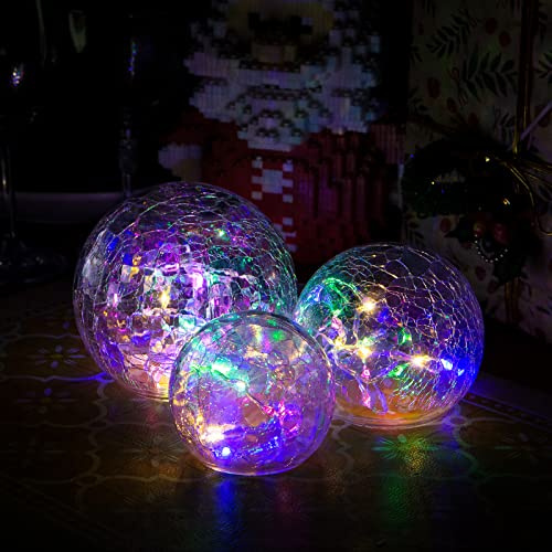 Zodight LED Glaskugel Lichterketten, Weihnachtsdeko Glaskugel Beleuchtet mit Crackle Glas, 8 Modi LED Deko Glaskugel Lampe Batteriebetrieben für Innen/Herbstdeko/Tischdeko/Schlafzimmer/Wohnzimmer