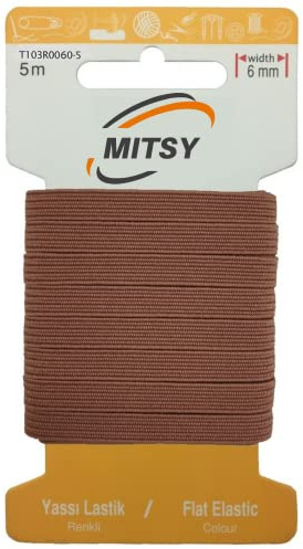 MITSY Cinta elástica resistente para coser, ancho de 6 mm, 5 m, color marrón, para goma de pantalones, hogar, manualidades, telas para costura