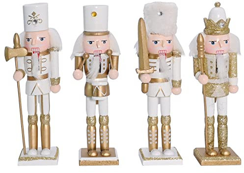 CADUFUELLY 4PCS 18CM Wooden Nutcracker Christmas Decoration - King & Soldier Styles