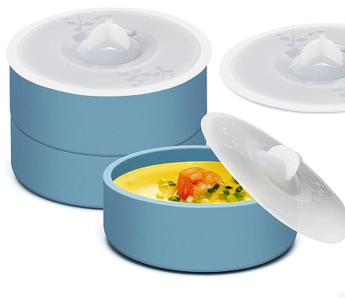 Äggpocherare uppsättning av 3, silikon äggpocheringskoppar med lock för mikrovågsugn äggmatlagning, brödrost ugn luftfritös äggform non-stick pocherat äggtillverkare