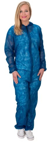 BICAP 10 x Einwegoverall, blau, Maleroverall, Schutzanzug für leichte Malerarbeiten, Lackierarbeiten, Reinigungsarbeiten, Lackieranzug, Einweganzug, Einweg Overall mit Kapuze
