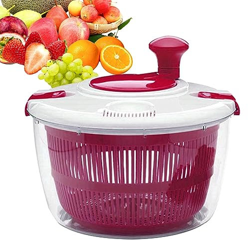 Huasean Klare Salatschleuder, 5-Liter-Salatspülmaschine, Salattrockner, Salatschleuder Mit Gemüsewaschkorb, Schnelle Und Einfache Mehrzweck-Salatschleuder, Manuelle Salatspülmaschine Für Die Küche