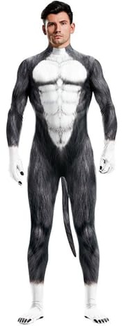 Sipumia Tuta da uomo per Halloween, con stampa di animali, per cosplay, aderente, tuta intera con coda colore-02 M