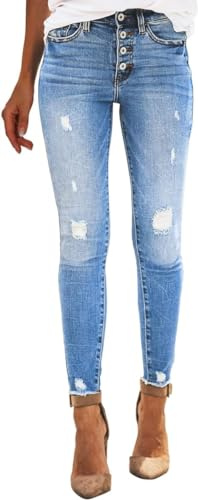 TAIYANYU Jeanshosen Damen mit Löcher Damen Dehnbare hoch taillierte Boyfriend-Jeans mit geradem Bein und ausgefransten -Denim-Hosen (A, M)