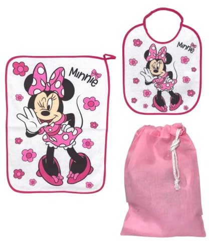 CARTOON Ensemble de crèche 3 pièces, bavoir et set de table avec dos plastifié, sac à lunch complet, Minnie., taille unique