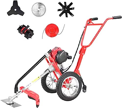 Peut être tenu à la main Tondeuse à gazon à essence, tondeuse à gazon à conducteur marchant 4 temps 4 lames de tonte + roue de désherbage + scarificateur petit désherbeur multifonctionnel for verger p