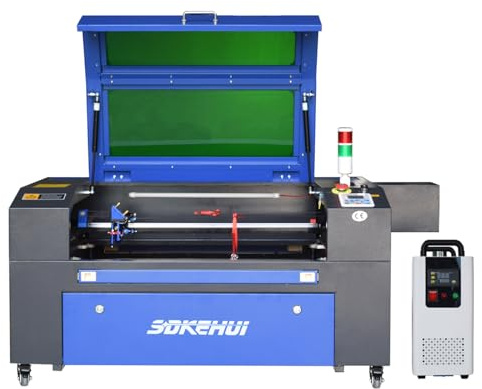 Autofokus 100W CO2 Laser Graviermaschine Cutting Engraver Graveur Cutter 700mmx500mm Laser Engraving Maschine Lasergravurmaschine mit Industrieller Wasserkühler KH-6000