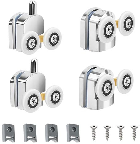 Roulettes de Porte de Douche, Lot de 4 roulettes porte de douche doubles 25 mm, durables et silencieuses, pour portes en verre de 3 à 6 mm d'épaisseur