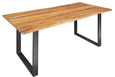 Riess Ambiente Esstisch Mammut 180cm - schwarz Natur - Akazienholz - robust | Massiv, 8 Sitzplätze, hochwertig, individuelle Maserung, Unikat, natürliche Baumstruktur, Baumkante, Stahlgestell