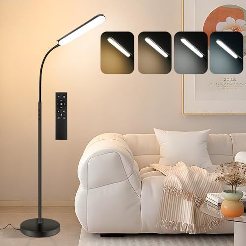 VARICART LED Floor Lamp 18W 1800LM, Dimmable Adjustable Standard Lights for Living Room, Remote Control Portable Standing Touch Lamp with 4 Color Temperature, 1 Hour Timer for Reading Bedroom Office