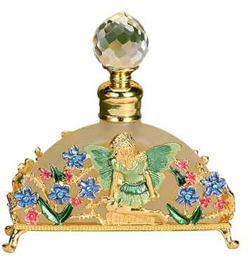 Joyeee Botella de perfume vacía de cristal, 20 ml, botella de perfume decorativa vintage, recargable, para aceites esenciales, formato de viaje, color dorado
