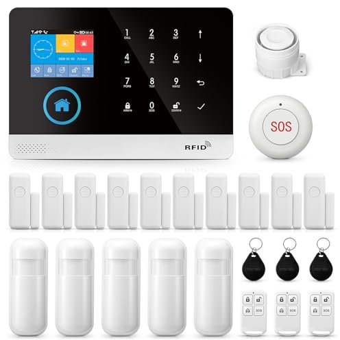 Sistema di allarme di sicurezza Wifi per l'ufficio della villa, kit di allarme antifurto 2G GSM con rilevatore di movimento PIR, sensore della porta, telecomando, nessuna tassa mensile (24 PACK)