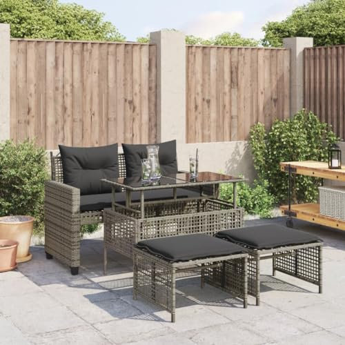 SECOLI Rattan gartenmöbel Set Lounge Gartenmöbel Set mit Tisch Garten sitzgruppe 4 Personen Rattan Sitzgruppe Bbalkonmöbel Set Sitzgruppe Outdoor mit Verstellbare Tischplatte