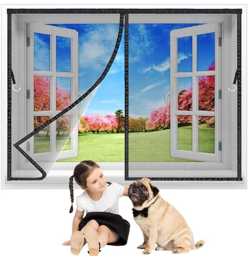 Insektenschutzvorhang Fliegengitter Fenster 280x175 cm, mit Magnetbändern Insektenschutz für Balkontü Magnet Fliegenvorhang selbstschließend & strapazierfähig Schwarz Neuste-Version