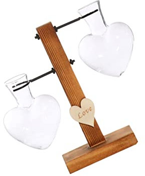 IMIKEYA Borosilikatglas-vase Mit Herzmotiv Pflanzenbewässerungsdekor Blumenvasen-Set Mit Holzsockel Für Zuhause Und Als