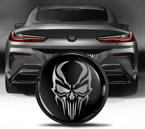 Biomar Labs Motorhaube Kofferraum Plakette Abzeichen 74 mm Kompatibel mit BMW Emblem 51148219237 Schwarz Silber Schädel EZ 6