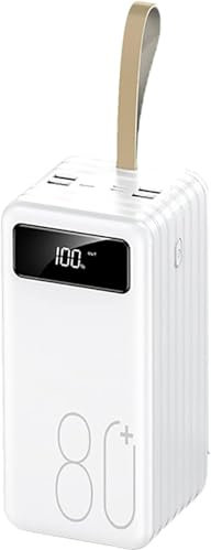 Power Bank Carga rápida Cargador portátil Batería Externa 4 USB Batería Externa LED ght Power Bank Alta Capacidad Incorporado 3 Cables para tabletas,Blanc,30000mAh