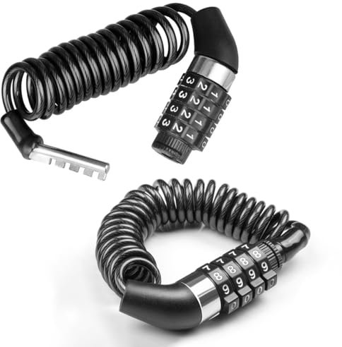 2 Pcs 4-Digits Password Cable Lock - 150cm High Security Combination Multi-Function Lock for Bike, Scooter, Motorcycle and Luggage (Black)