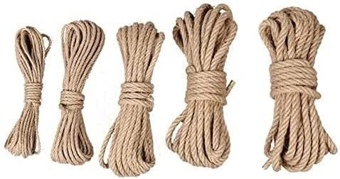 Zwirn, Schnur, Schnur, 10 m, natürliches Jute-Seil, Schnur, Hanf, gedrehte Schnur, Makramee-Schnur, DIY-Handwerk, handgefertigte Dekoration, Haustier, Kratzen, 2 mm–12 mm Jute-Seil (Farbe: 6 mm) (Farb