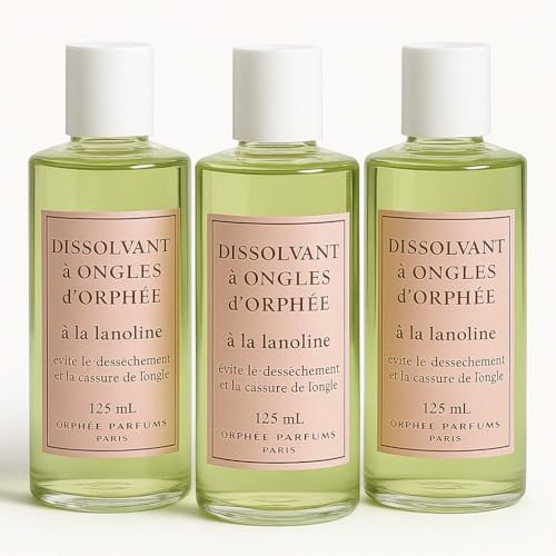 Orphée – Dissolvant Doux à la Lanoline – 3 x 125 ml – Flacon en Verre – Sans Acétone – Ongles et Cuticules – Fabriqué en France – Soin Hydratant et Protecteur