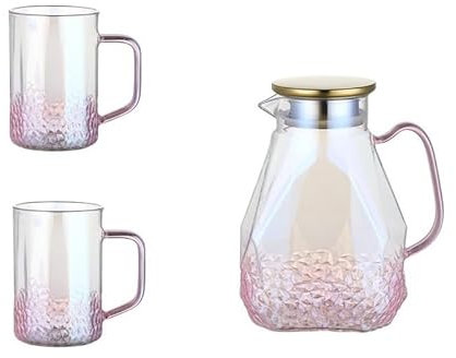 Caraffa Acqua Juego de tetera de cristal rosa degradado transparente de 1,6 l, jarra de agua fría y caliente, cafetera, jarra de agua for el hogar, tetera resistente al calor Bevande Fatte in Casa