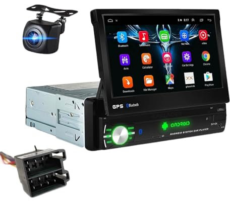 ZAPYVET Android 9.0 Car Radio Retractable GPS Wifi Autoradio 1 Din 7'' Touch Screen Car Multimedia MP5 Player Support Camera NO DVD Car Multimedia Player(1G-16G CAM)