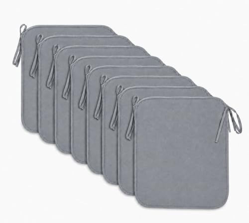 L S U Waterproof Chair Cushion Seat Pads Outdoor Tie-On Garden Patio Kitchen Office Chairs- Pack of 2, 4, 6, 8 (Pack 8 Grey)
