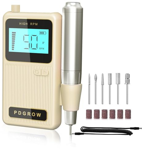 PDGROW Ponceuse pour Ongles Professionnelle 50000 RPM pour Manucure Pédicure Electrique Portable Rechargeable avec 6 Embouts et Affichage LED pour Domicile/Salon, Retirer Vernis/Gel(Vert)