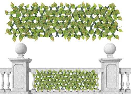 Celuicion Valla de privacidad extensible, protección visual artificial como pantalla de pared, paneles de hojas de zarcillo, decoración de pared, setos para terraza, jardín, salón, balcón, interior y