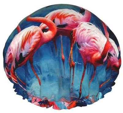 Viele Flamingo-Malerei-Duschhauben für Damen, wiederverwendbar, große Duschhaube, Herren, schnelltrocknend, Pflege, Haare, lang, kurz, Kinderbad