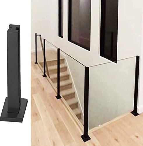 Barandilla cuadrada de cristal negro para paneles de 10/12 mm de grosor, acero inoxidable 304, balaustrada de vidrio, para escaleras, balcones, terrazas, diseño moderno de poste medio