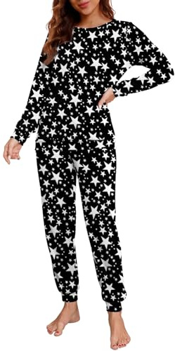 PrinStory Pigiama lungo da donna Set pigiama a maniche lunghe Abbigliamento da notte morbido Pjs Set lounge con tasche, L