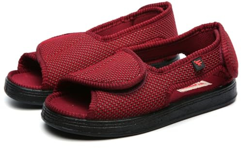 Generico Pantofole Per Diabetici E Piedi Gonfie Uomo Donna Estive Aperte Sandali Pianta Larga Comode Scarpe Ortopedico Elasticizzata (Bordeaux, Adulto, 39, Numero, Sistema Taglie Calzature EU, Larga)