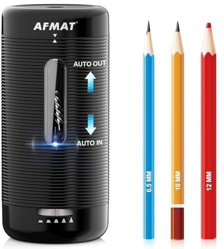 AFMAT PSC2 Taille-crayon électrique entièrement automatique, rechargeable, pour crayons de 6,5 à 12 mm, arrêt automatique, pour la maison, le bureau, l'école, noir