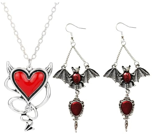 Snyvpra Teufel Kostüm Damen, Vampir Accessoires, Teufel Kostüm Accessoire, 2er Set Mit Dämonenauge Anhänger Und Spiegel Ohrringe