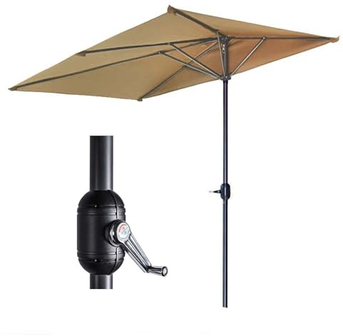 Ombrellone da parete per esterni, 200 cm, con manovella, colore cachi, per terrazza, balcone e portico